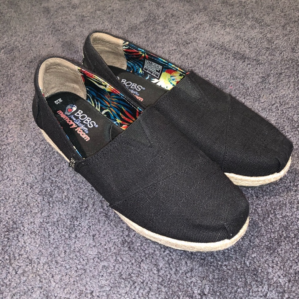 Skechers BOBS Black Memory Foam Espadrille Wedge